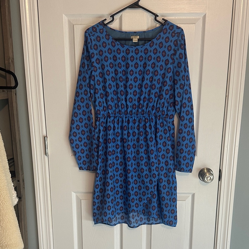 J. Crew Blue and Red Mini Geometric Dress